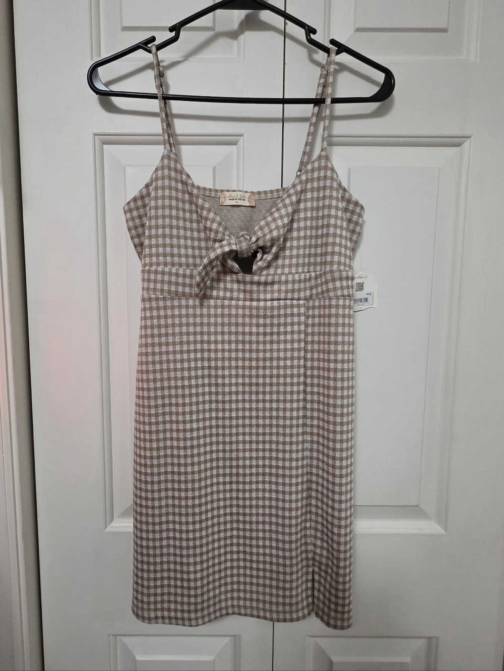 Altar’d State Brown Tan Checkered Mini Dress Front Slit Gingham Boho Chic NWT M